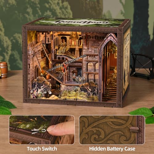 MiniCity Robin Hood Escape Book Nook Kit, Wooden Miniature House with LED - color: Robin Hood - the Castle's Escape