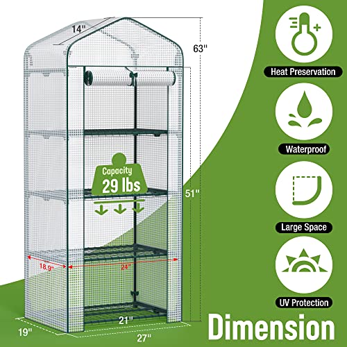 WORKPRO Mini Greenhouse, 4-Tier Portable Small Greenhouses for Outdoor Indoor with Shelves and Thicken PE Cover, White - 27" L x 19" W x 63" H, Ideal Gardening Gifts for Women Men - style: 27" L x 19" W x 63" H - 4 Tier