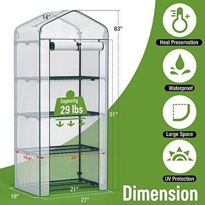 WORKPRO Mini Greenhouse, 4-Tier Portable Small Greenhouses for Outdoor Indoor with Shelves and Thicken PE Cover, White - 27" L x 19" W x 63" H, Ideal Gardening Gifts for Women Men - style: 27" L x 19" W x 63" H - 4 Tier