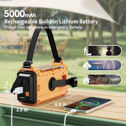 NOAA Weather Alert Radio, 5000mAh Solar Hand Crank Emergency Radio - color: Wax Yellow