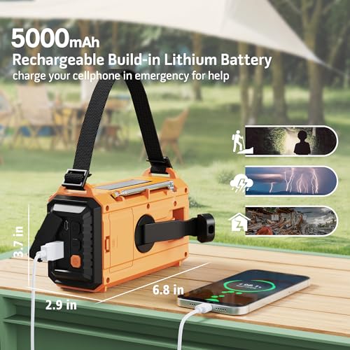 NOAA Weather Alert Radio, 5000mAh Solar Hand Crank Emergency Radio - color: Wax Yellow