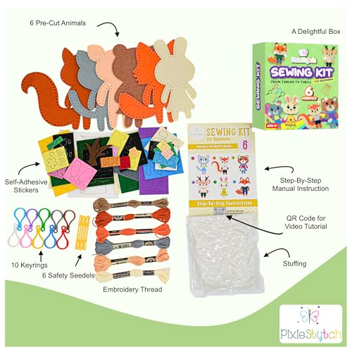 Sewing Kit for Kids - Sew & Create 6 Adorable Woodland Projects - Fun DIY Craft Set for Ages 6 and up - Educational & Creative Sewing Kit for Girls & Boys - Gift for Young Crafters