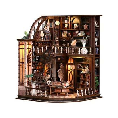 DIY Book Nook Kit with LED Light, Miniature Dollhouse, 3D Wooden Puzzle, Bookshelf Insert Decor Craft Gift (Bacchus Bookstore) - style: Bacchus Bookstore