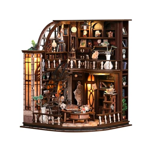 DIY Book Nook Kit with LED Light, Miniature Dollhouse, 3D Wooden Puzzle, Bookshelf Insert Decor Craft Gift (Bacchus Bookstore) - style: Bacchus Bookstore
