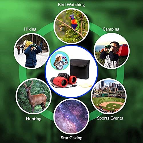 Kids Binoculars Best Gifts for 3-12 Years Boys Girls High-Resolution Optics Shockproof Mini Compact Binocuolar Toys Folding Small Telescope for Bird Watching Camping Outdoor Play - color: Red