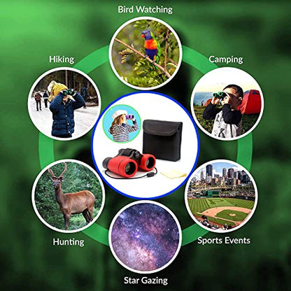Kids Binoculars Best Gifts for 3-12 Years Boys Girls High-Resolution Optics Shockproof Mini Compact Binocuolar Toys Folding Small Telescope for Bird Watching Camping Outdoor Play - color: Red