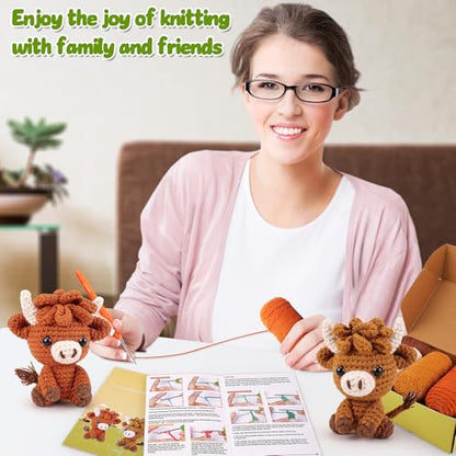 2PCS Highland Cow Crochet Kit for Beginners Crochet Starter Kit for Adults - color: Brown Highland cow