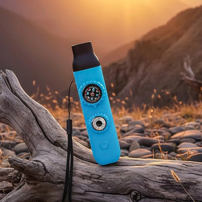 Multifunctional Survival Emergency Whistle for Kids with Compass Hiking Survival, Thermometer & Neck Lanyard | Emergency Safety Gear for Hiking, Camping, Kayaking, Boating, Climbing - color: bule