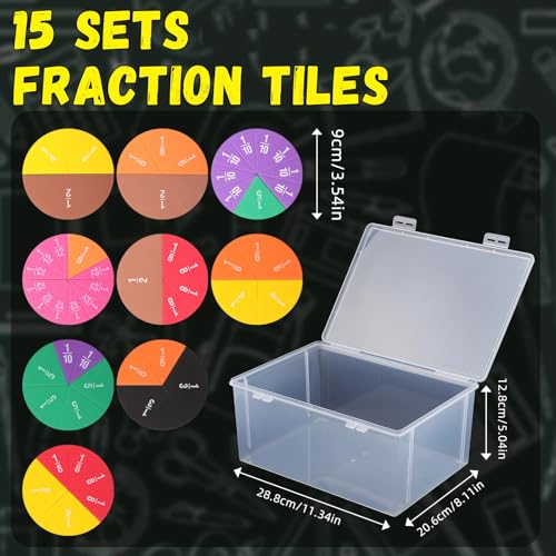 Sayglossy 15 Sets Fraction Circles Fraction Manipulatives for Preschool Elementary School Educational Math Learning Manipulatives for Teacher Bulk with Storage Box - style: Circles
