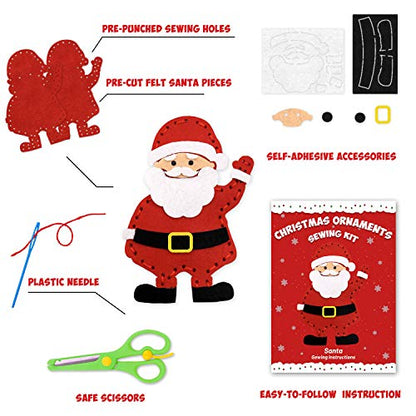 CiyvoLyeen Christmas Sewing Kit for Kids -Easy & Fun Felt Sewing Crafts, Christmas Ornaments Arts and Crafts Gift for Girls & Boys, Play and Learn My First Sewing Kit for Ages 6 7 8 9 10 11 12