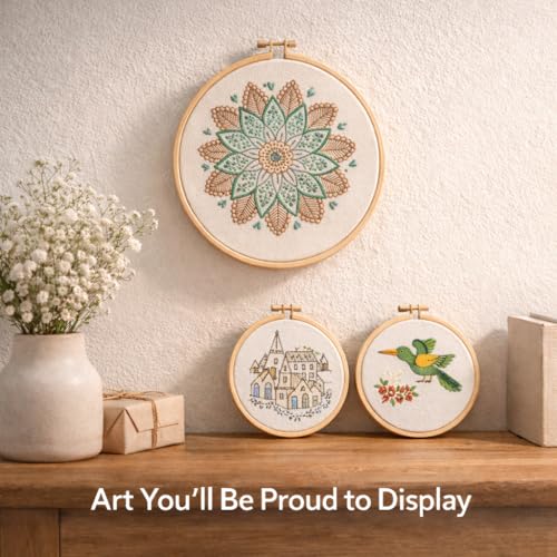 BUZZCRAFT Embroidery Starter Kit for Beginners & Adults, Learn 30+ Stitches, 10 Pre-Printed Practice Patterns, Hand Embroidery Kit with Hoop, Needles, Floss & Instruction Book, DIY Sewing Craft Kit
