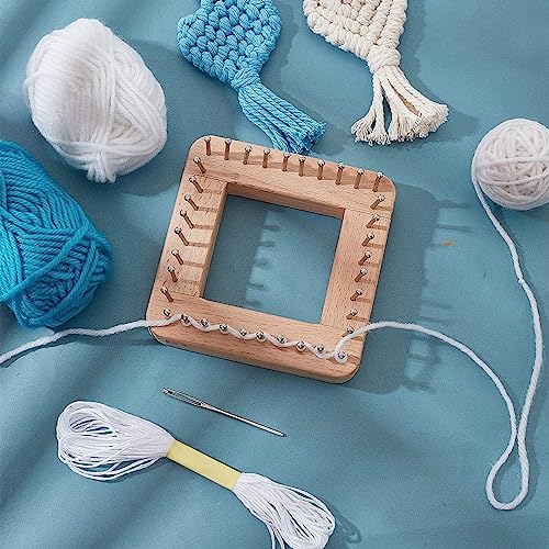Crochet Blocking Board, 7.7in Mini Knitting Machine with Multiple Hooks, Solid Wooden Crochet Board DIY Square Knitting Tool for Mat, Scarf, Sock (Large) - size: Large