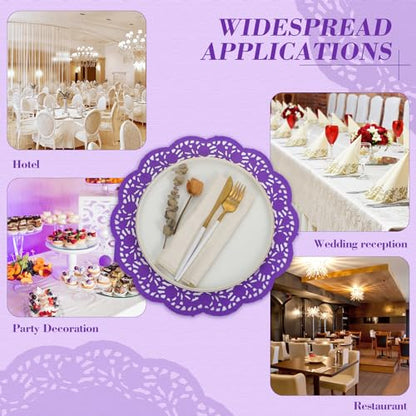 Yexiya 200 Pcs Lace Paper Doilies 14 Inch Round Foil Placemats, Purple - color: Purple