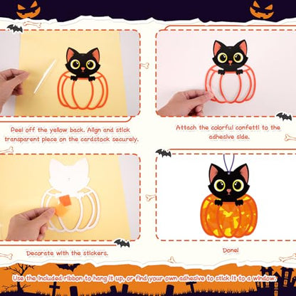 Renbuzhu 40PCS Halloweens Crafts Bulk: Ghosts Pumpkins Paper Suncatchers DIY Kit Party Activities Decorations, Window Stained Glass Effect Art Supplies - style: halloween