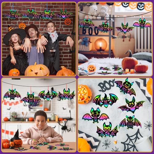 JULMELON 36 Pcs Halloween Scratch Art Bat Crafts Kit for Kids Party Favors - style: Halloween Bat