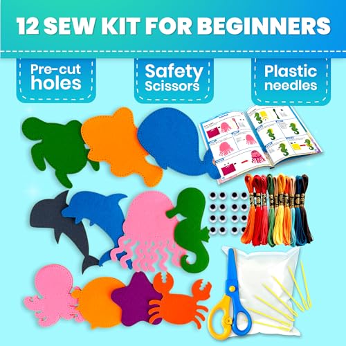 Sewing Kit for Kids Ages 4-8 - 12 Beginner DIY Kids Sewing Crafts Ages 5-8 - color: 4.0 Sea
