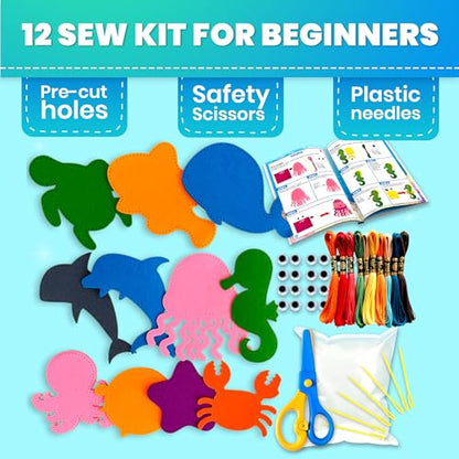Sewing Kit for Kids Ages 4-8 - 12 Beginner DIY Kids Sewing Crafts Ages 5-8 - color: 4.0 Sea