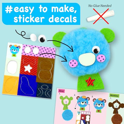 EZCRA Pom Pom Animal Craft Kit - Make 10 Plush DIY Animals - color: Orange