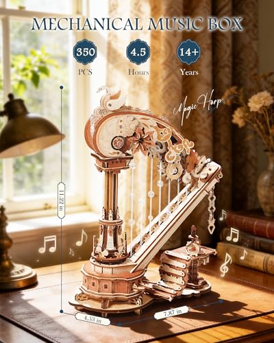 ROKR 3D Puzzles for Adults Harp Music Box, 3D Wooden Puzzle Building Kits