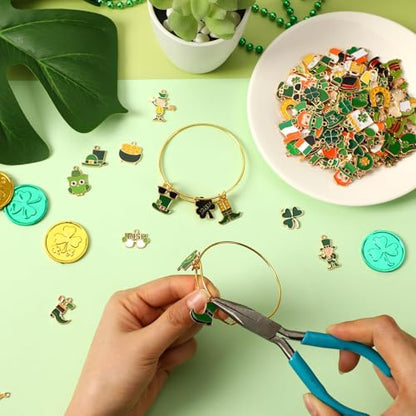 SANNIX 110Pcs 55 Pairs St. Patrick's Day Charms St. Patrick's Shamrock Charms Gold Enamel Pendant for Jewelry Making Bracelets Necklaces Earrings Craft - style: St. Patrick's Day
