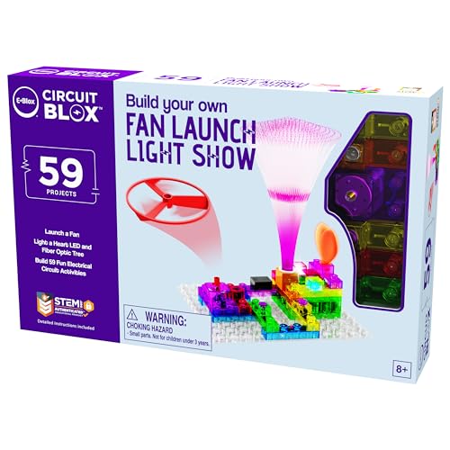 E-Blox Building Blocks STEM Circuit Kit, 59 Projects, Build Your Own Fan Launch Light Show, Science Projects, Birthday Gift, Boys, Girls, 8+ - style: Fan Launch Light Show
