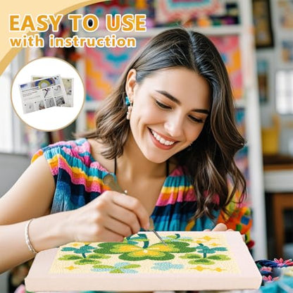 DOODLREAM Shamrock DIY Punch Needle Embroidery Kit for Adult Beginner, 9.4" Clover St. Patrick's Day Punch Stitching Craft Set for Starter with Frame,Fabric Pattern,Threader, Yarn, Pinch Needle - color: Shamrock