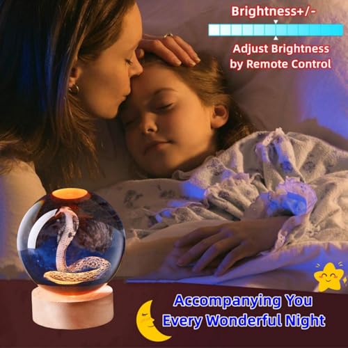 3D Snake Crystal Ball Lamp with Remote Control, 3.15 inch Cobra Crystal Night Light with Wooden Base 16 Colors Change, Cobra Glass Figurine Lamp Gift for Girls Boys Wife Girlfriend Mom (Snake) - color: Snake