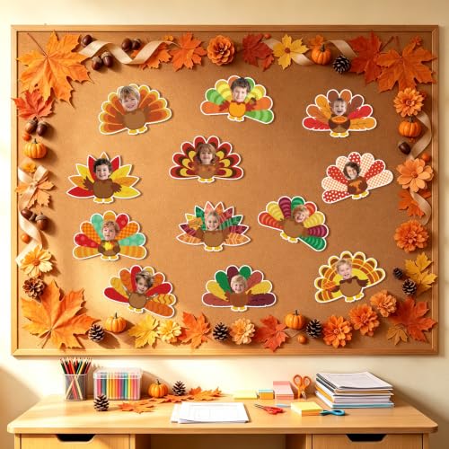 JUNEBRUSHS 60Pcs Turkey Cutouts Thanksgiving Bulletin Board Decorations - style: Turkey Style