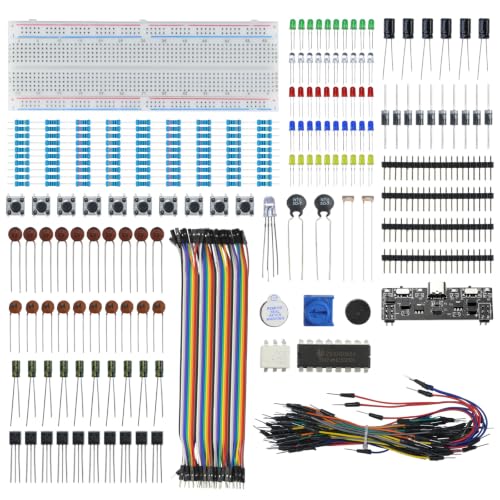380 PCS Electronics Starter Kit with 830-Point Breadboard, USB Power Supply Module, Breadboard Kit Compatible with Arduino, ESP32, Raspberry Pi & STM32