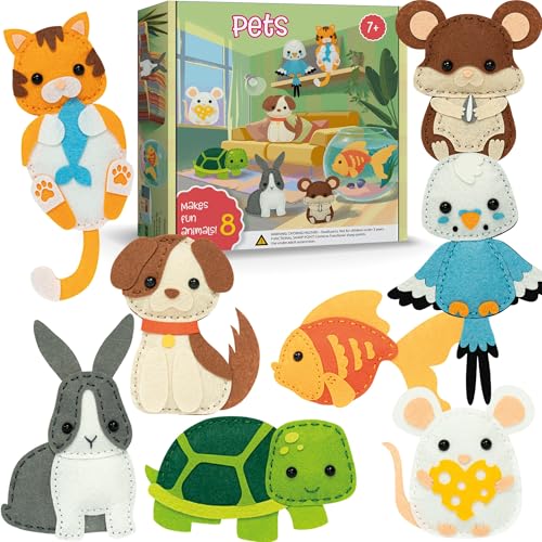 Craftorama Sewing Kit for Kids, Fun and Educational Pets Craft Set for Boys and Girls Age 7-12, Sew Your Own Felt Animals Craft Kit for Beginners, 165 Piece Set - color: Pets