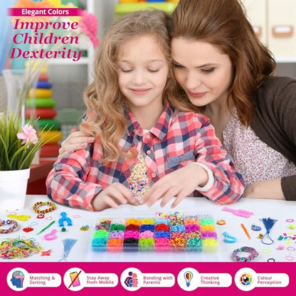 3000+ Rubber Band Bracelet Kit, 30 Colours Loom Bracelet Kit - Rubberband Bracelet making kit Includes Clips, Charms, Beads - Rubber Bands for Bracelets, Ideal Gift for Birthday, Halloween, Xmas - color: 30colors 3000+