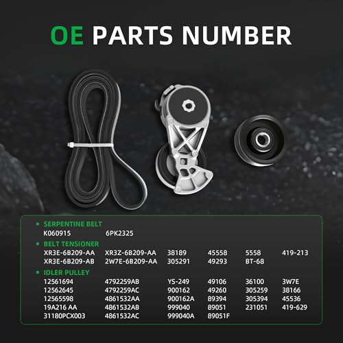 Serpentine Belt Tensioner Idler Pulley Kit #38189 36100 6PK2325 - size: for Town Car/Crown Victoria 2000-2002