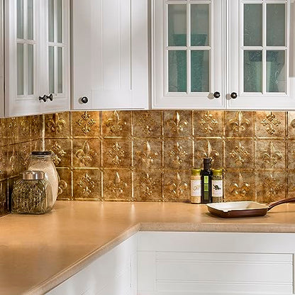 FASÄDE Fleur de Lis Decorative Vinyl Backsplash 15 sq ft Kit in Bermuda Bronze - color: Bermuda Bronze