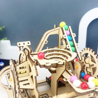 3D Wooden Roller Coaster Puzzle Motorized Marble Run Construction Kit