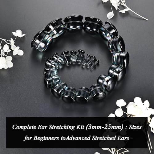 Glass Ear Stretching Kit Gauges 3mm-25mm Single Flare Plugs 4Pcs - color: Clear/Black, size: 6mm（2G）