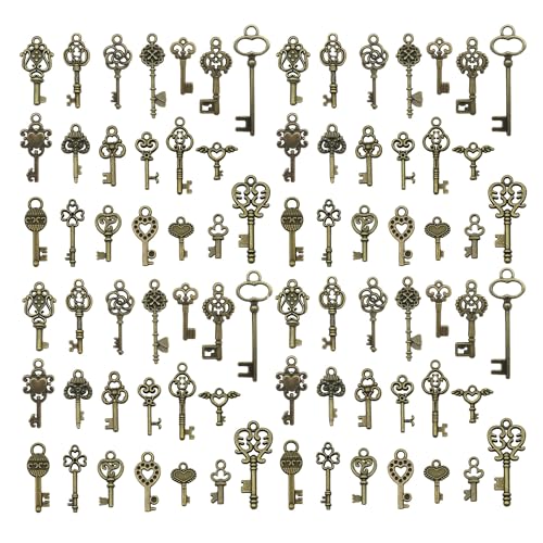 WOCRAFT 60pcs Antique Bronze Small Key Charms Bracelet Charms for Jewelry Making Sets DIY Necklace Bracelet Keychain Crafting Charms Kit Craft Supplies (SN924) - color: Antique Bronze, size: Small Key Charms