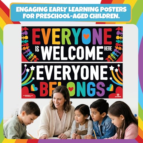 Sproutbrite 2 Pack 13.5” x 39” Welcome Posters for Classroom - color: Everyone Welcome