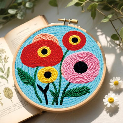 BEUNITONE 2PCS Bohemian Flower Punch Needle Kit for Adults Beginners - color: 06-Abstract Flower
