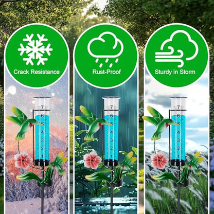 Hummingbird Rain Gauge Outdoor, 38" Tall Solar Rain Gauges - color: Green - Hummingbird