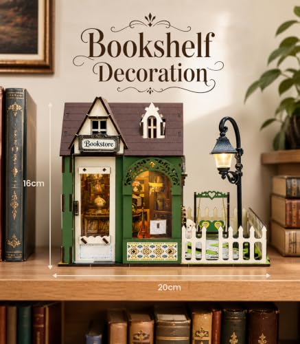 Town Bookstore Book Nook Kit, DIY Miniature Dollhouse with LED Lights, Mini Bookshelf Insert Decor for Adults & Teens, Creative Craft Gift for Family, Friends & Book Lovers - style: Town Bookstore