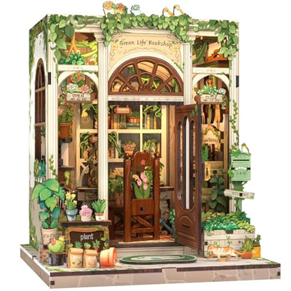 Cutefun Book Nook Kit - DIY Miniature Dollhouse Kit for Adults and Teens - color: Green Life Bookshop