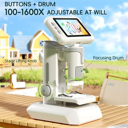 Microscope for Kids,1600X Digital Microscope with 4.0" HD Screen, 3-in-1 Portable Microscopes with Slides,STEM Educational Science Toy for Ages 6-12 Christmas Birthday Gifts for Boys & Girls (Grey)