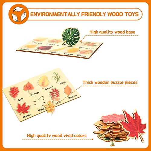 Kathfly 2 Pcs Montessori Leaf Wooden Puzzles Tree Shapes Toy, Cute - style: Cute