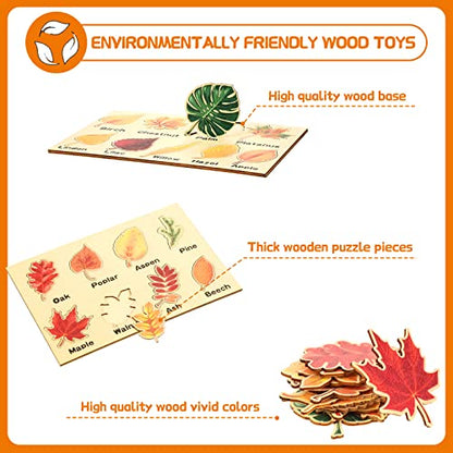 Kathfly 2 Pcs Montessori Leaf Wooden Puzzles Tree Shapes Toy, Cute - style: Cute