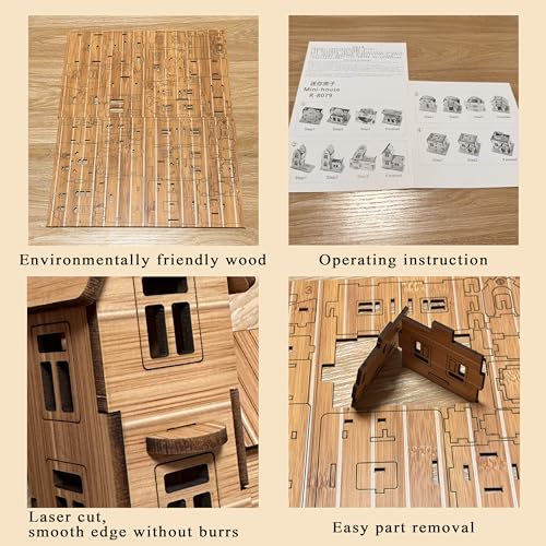 4-in-1 Log Cabin Mini House 3D Wooden Puzzle Building Kit Set