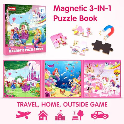 SYNARRY Unicorn Mermaid Princess Magnetic Puzzles for Kids 3-5, Travel Toys - style: Princess Mermaid Unicorn