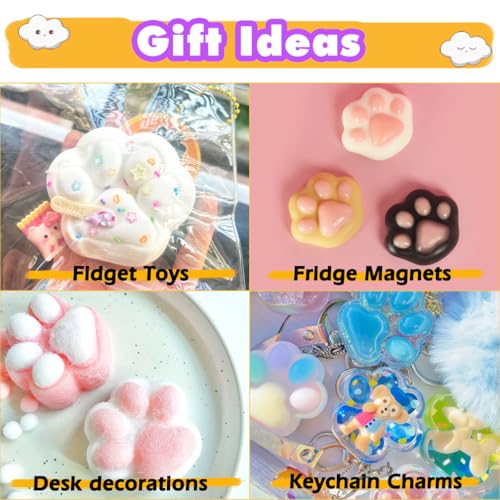 FUNSHOWCASE Taba Squishy Kit Set Liquid Gel+3" Paw Silicone Mold+Flocking - color: Cat Paw