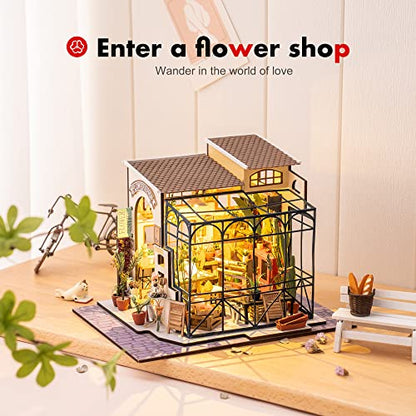 ROBOTIME DIY Dollhouse Kit Mini House with Furnitures Accessories 1:24 Scale Craft Kit - Emily's Flower Shop - color: Emily's Flower Shop