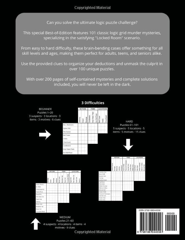 Logic Grid Puzzle: 101 Crime Murder Mysteries | Best-of-Edition: Locked Room Murder Mystery Logic Puzzles | from easy to hard | for adults, teens and ... with | for Focus, ADHD and Stress Relief
