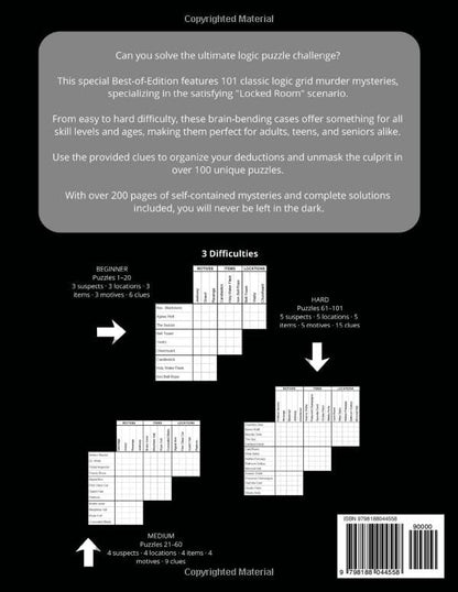 Logic Grid Puzzle: 101 Crime Murder Mysteries | Best-of-Edition: Locked Room Murder Mystery Logic Puzzles | from easy to hard | for adults, teens and ... with | for Focus, ADHD and Stress Relief